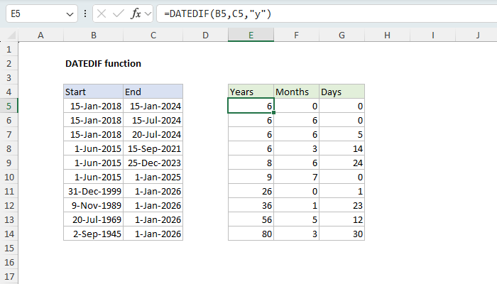 Excel DATEDIF Function