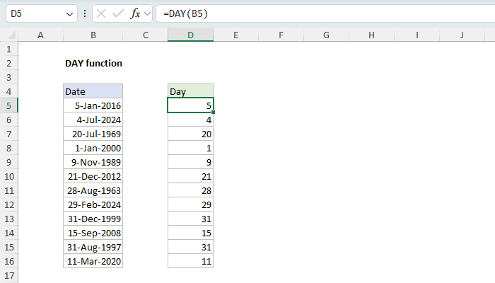 Excel DAY Function