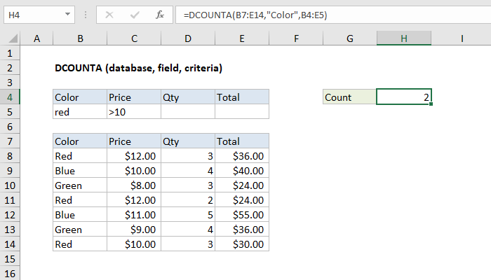 Excel DCOUNTA Function