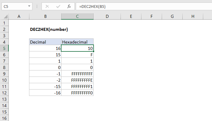 Excel DEC2HEX Function