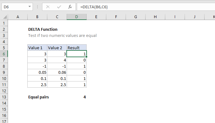 Excel DELTA Function