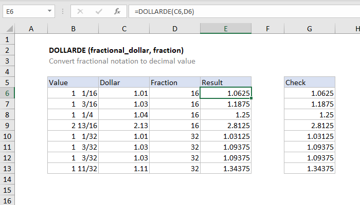 Excel DOLLARDE Function
