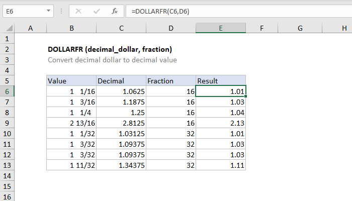Excel DOLLARFR Function