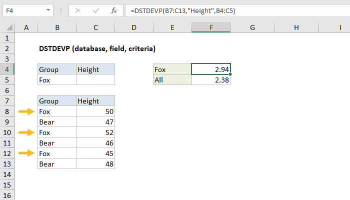 Excel DSTDEVP Function
