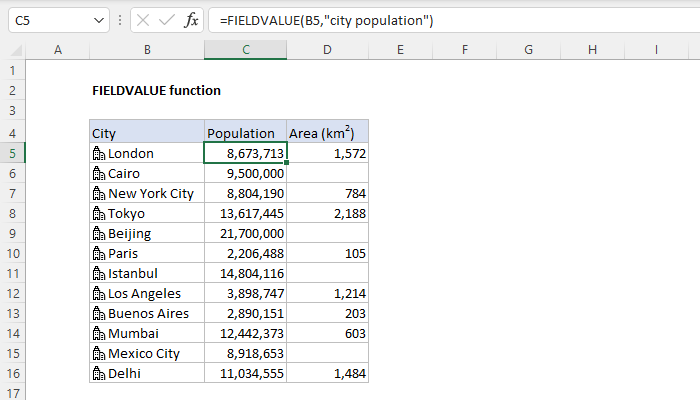 Excel FIELDVALUE Function