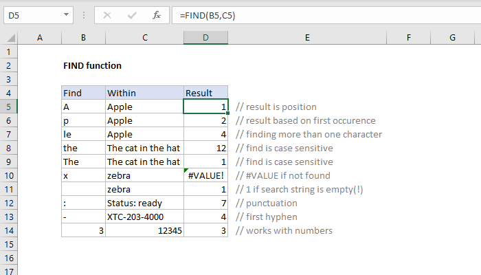 Excel FIND Function