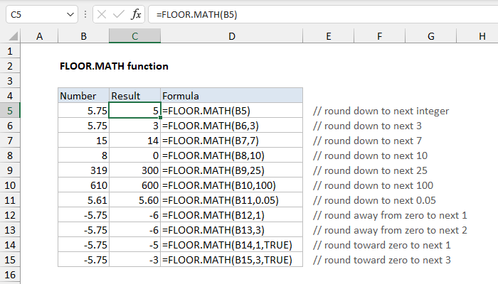 Excel FLOOR.MATH Function