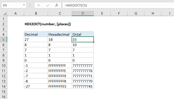 Excel HEX2OCT Function