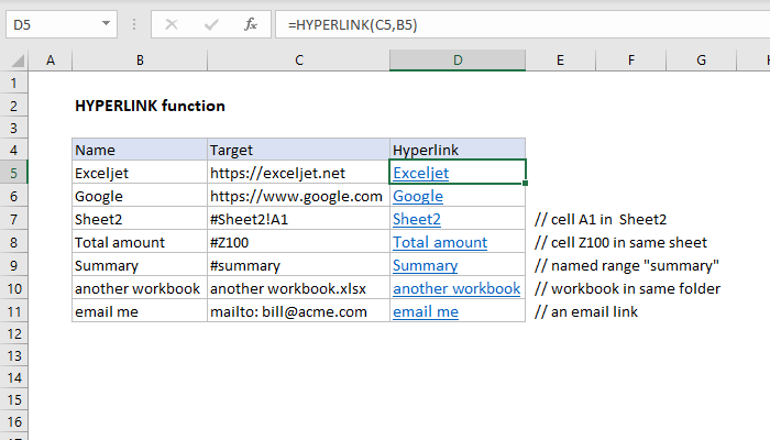Excel HYPERLINK Function
