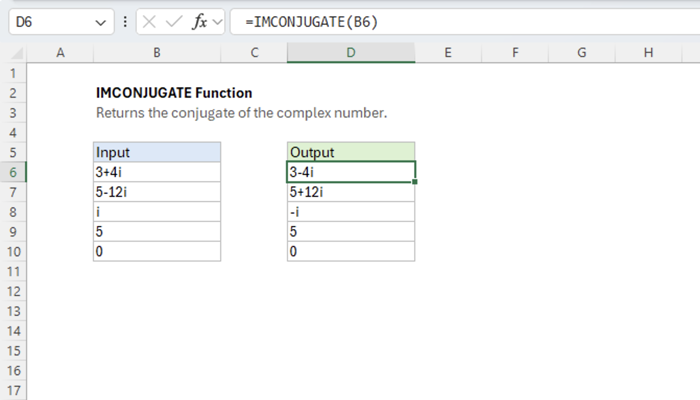 Excel IMCONJUGATE Function