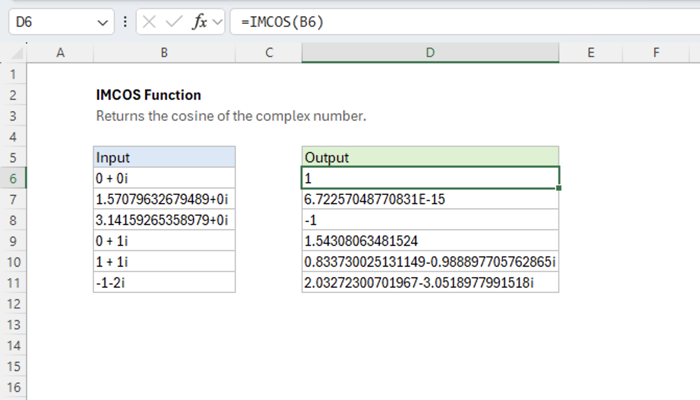 Excel IMCOS Function