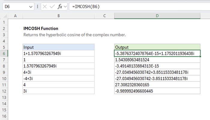Excel IMCOSH Function