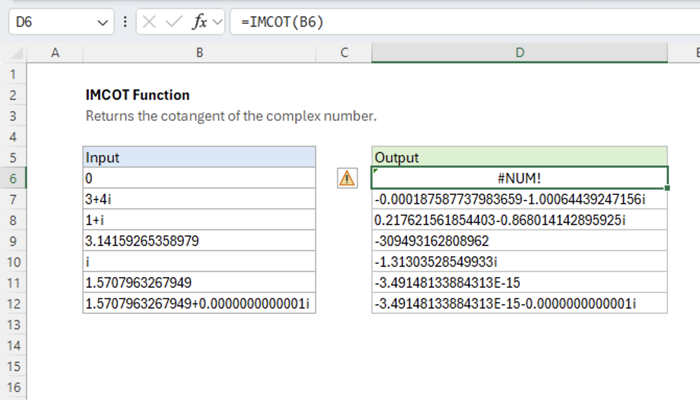 Excel IMCOT Function