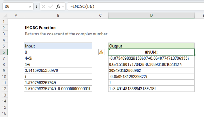 Excel IMCSC Function