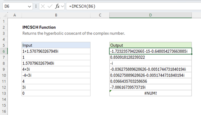 Excel IMCSCH Function