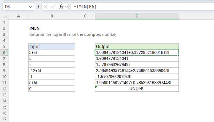 Excel IMLN Function