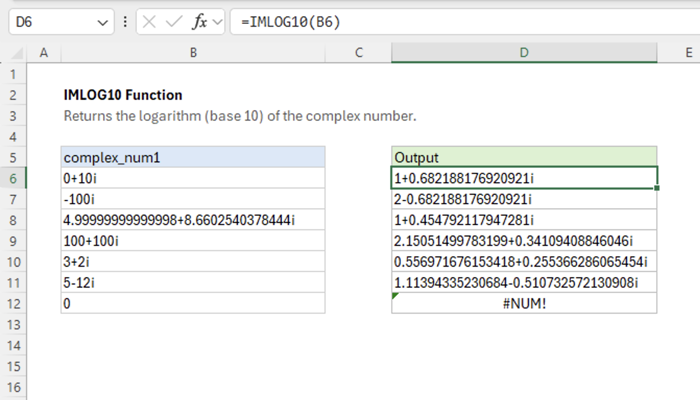 Excel IMLOG10 Function