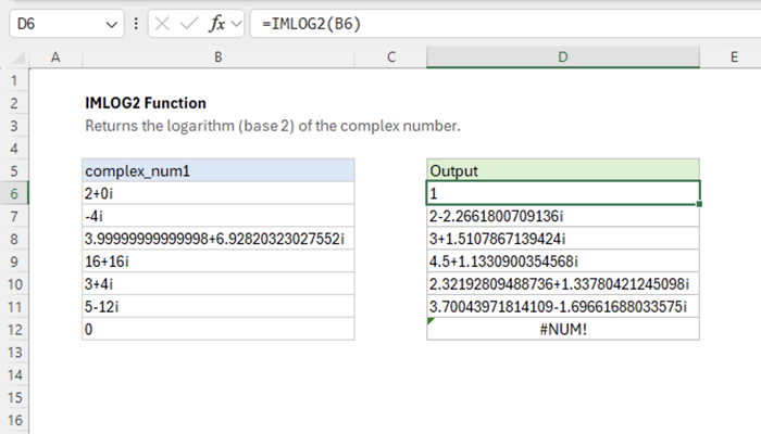 Excel IMLOG2 Function