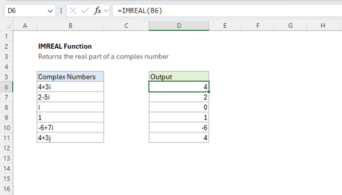 Excel IMREAL Function