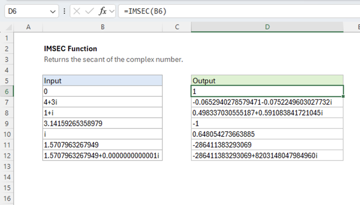 Excel IMSEC Function