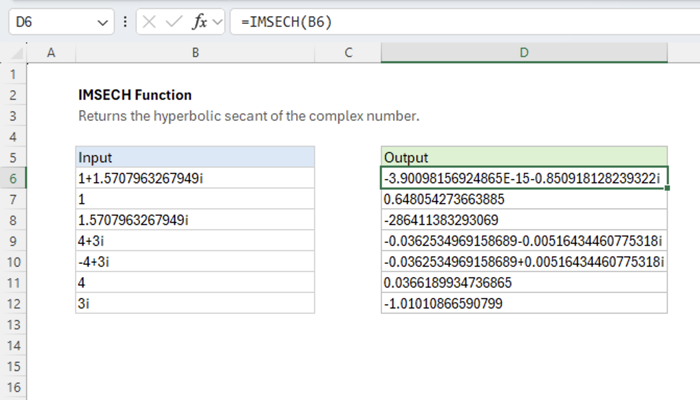 Excel IMSECH Function