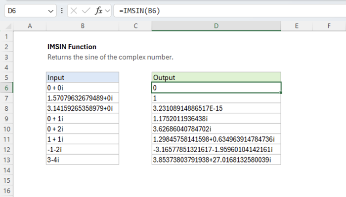 Excel IMSIN Function