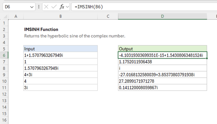 Excel IMSINH Function