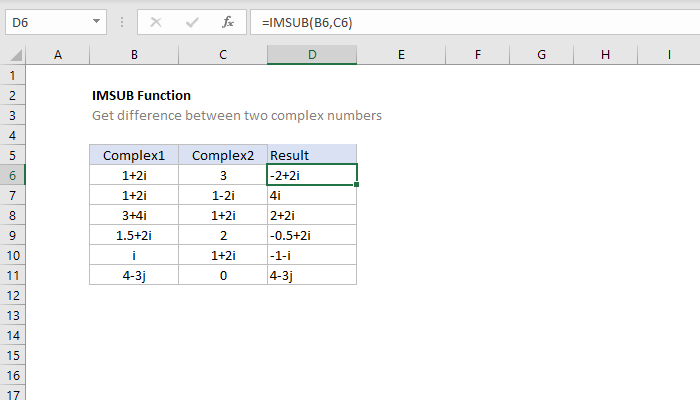 Excel IMSUB Function