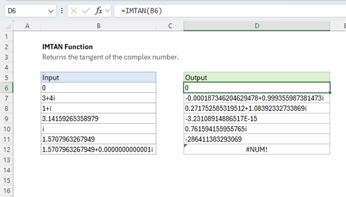 Excel IMTAN Function
