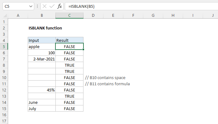 Excel ISBLANK Function