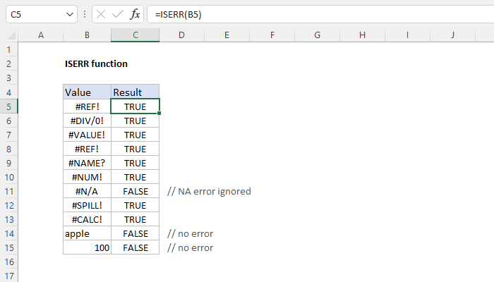 Excel ISERR Function