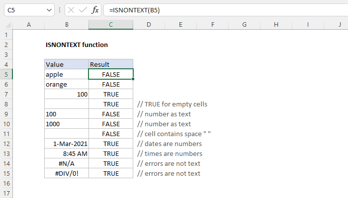 Excel ISNONTEXT Function