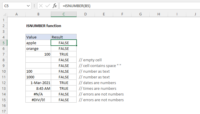 Excel ISNUMBER Function