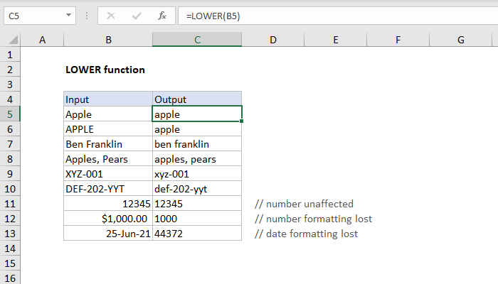 Excel LOWER Function