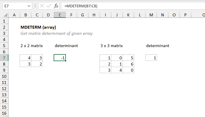 Excel MDETERM Function