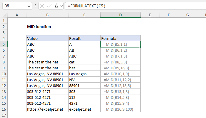 Excel MID Function