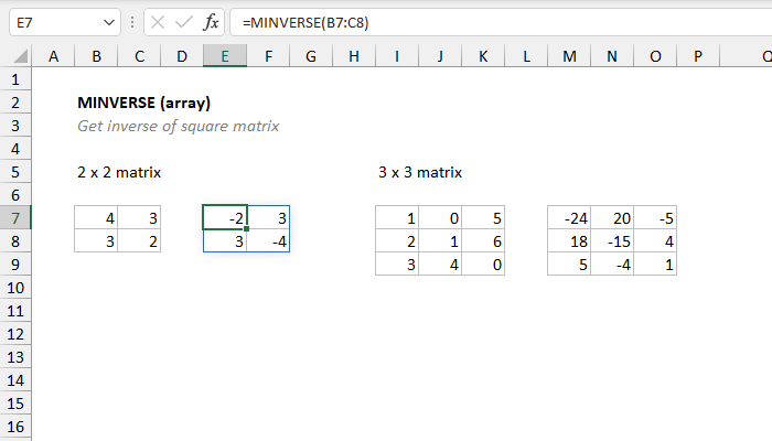 Excel MINVERSE Function