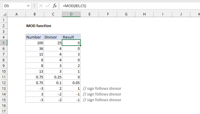 Excel MOD Function