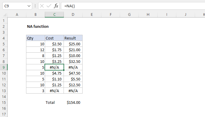 Excel NA Function