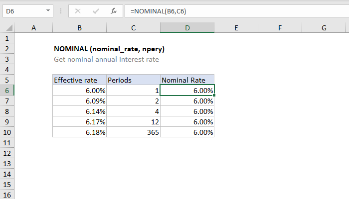 Excel NOMINAL Function
