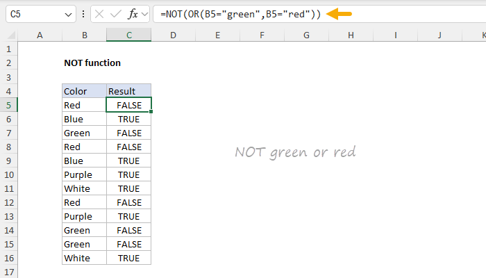 Excel NOT Function
