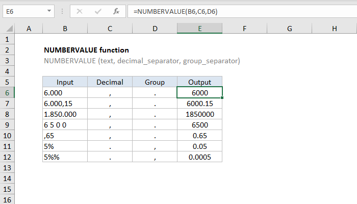 Excel NUMBERVALUE Function