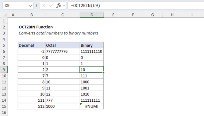 Excel OCT2BIN Function