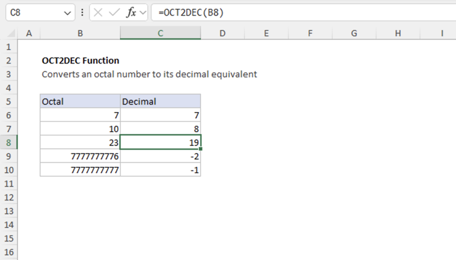 Excel OCT2DEC Function