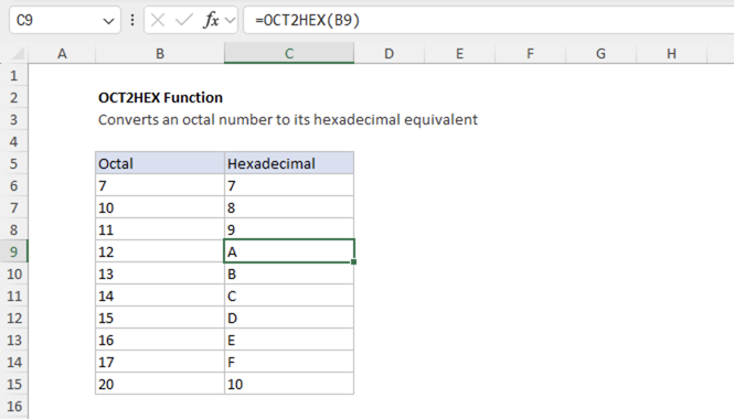 Excel OCT2HEX Function