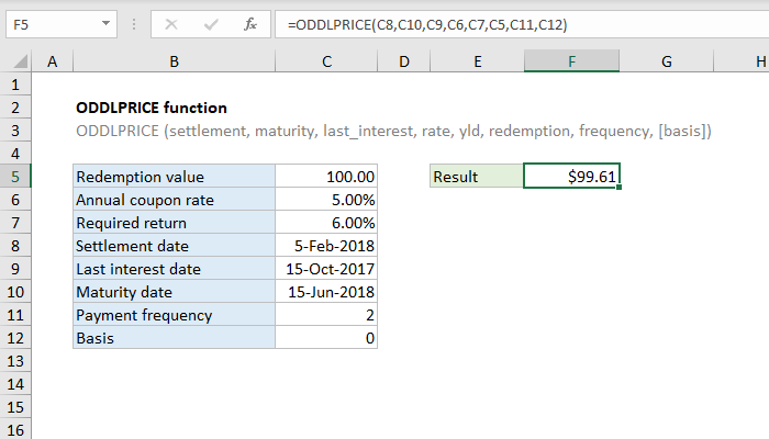 Excel ODDLPRICE Function