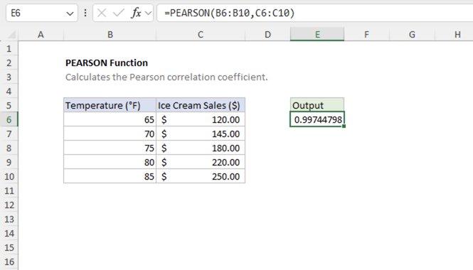 Excel PEARSON Function