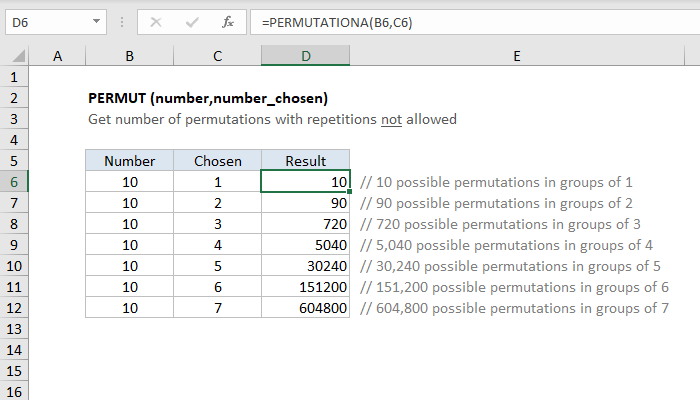 Excel PERMUT Function