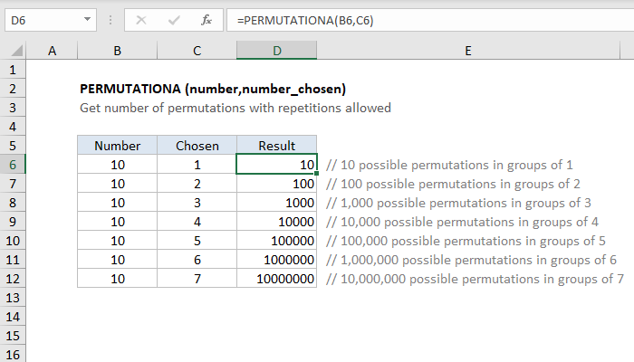 Excel PERMUTATIONA Function
