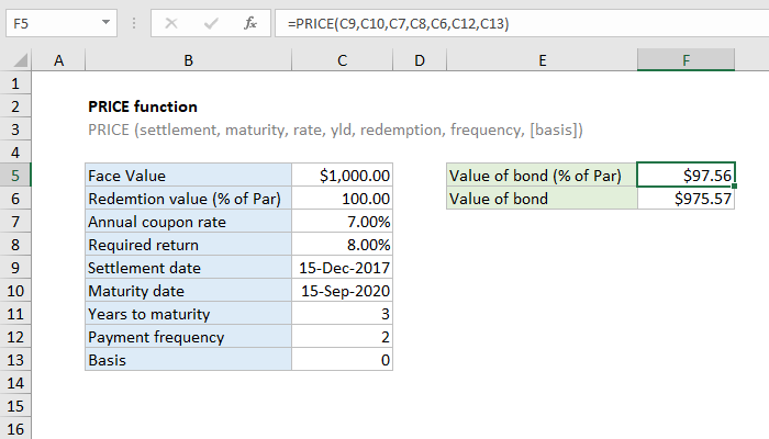 Excel PRICE Function